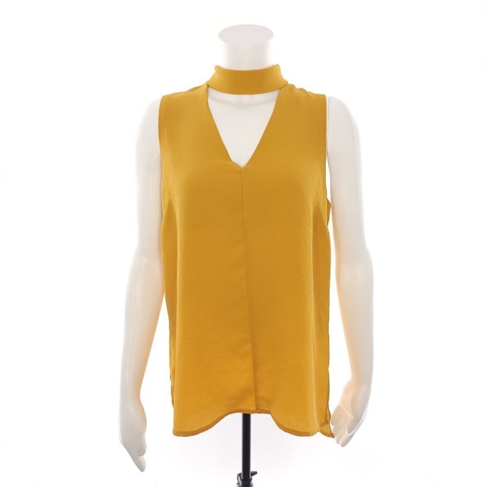 Lulu's Mustard Yellow Solid Sleeveless Back Zip Closure Blouse Womens Medium
